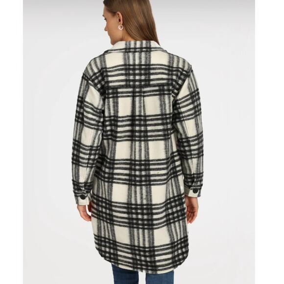 Dylan Claire Coat in Black & White Plaid Mid-length rounded hemline Size large - Picture 2 of 7